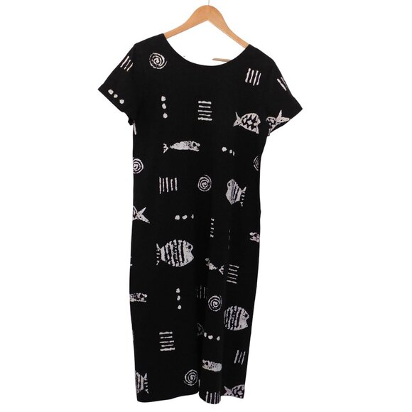 M Mac Rock Fish Midi Dress Womens Black & WhiteHand Printed Cotton Knit Medium - Picture 5 of 6